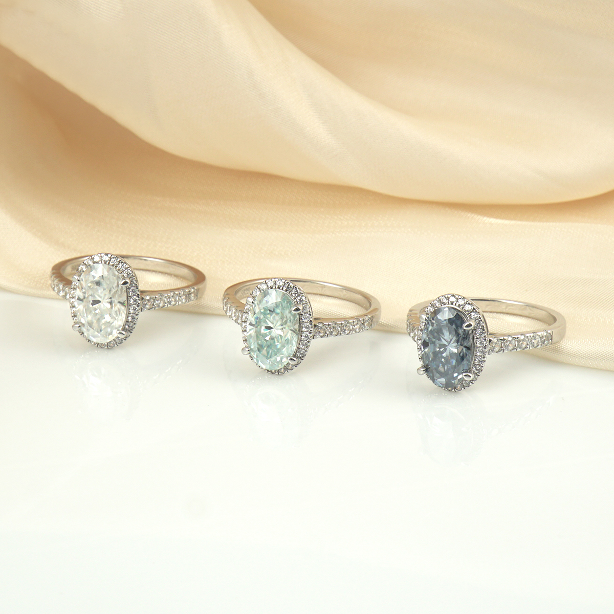 Delzzad 3ct Oval Synthetic Moissanite Promise Halo Wedding Ring In 925 Sterling Silver