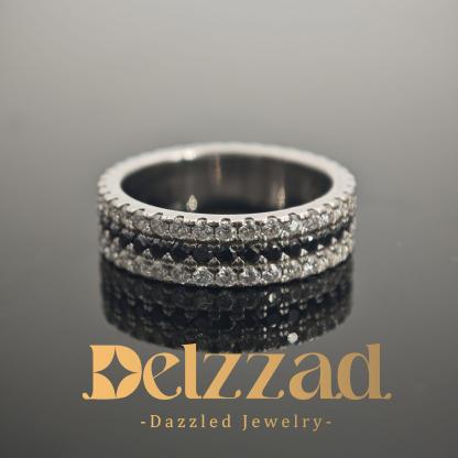 S925 Handmade Black and White Melee Synthetic Moissanite Pave Band