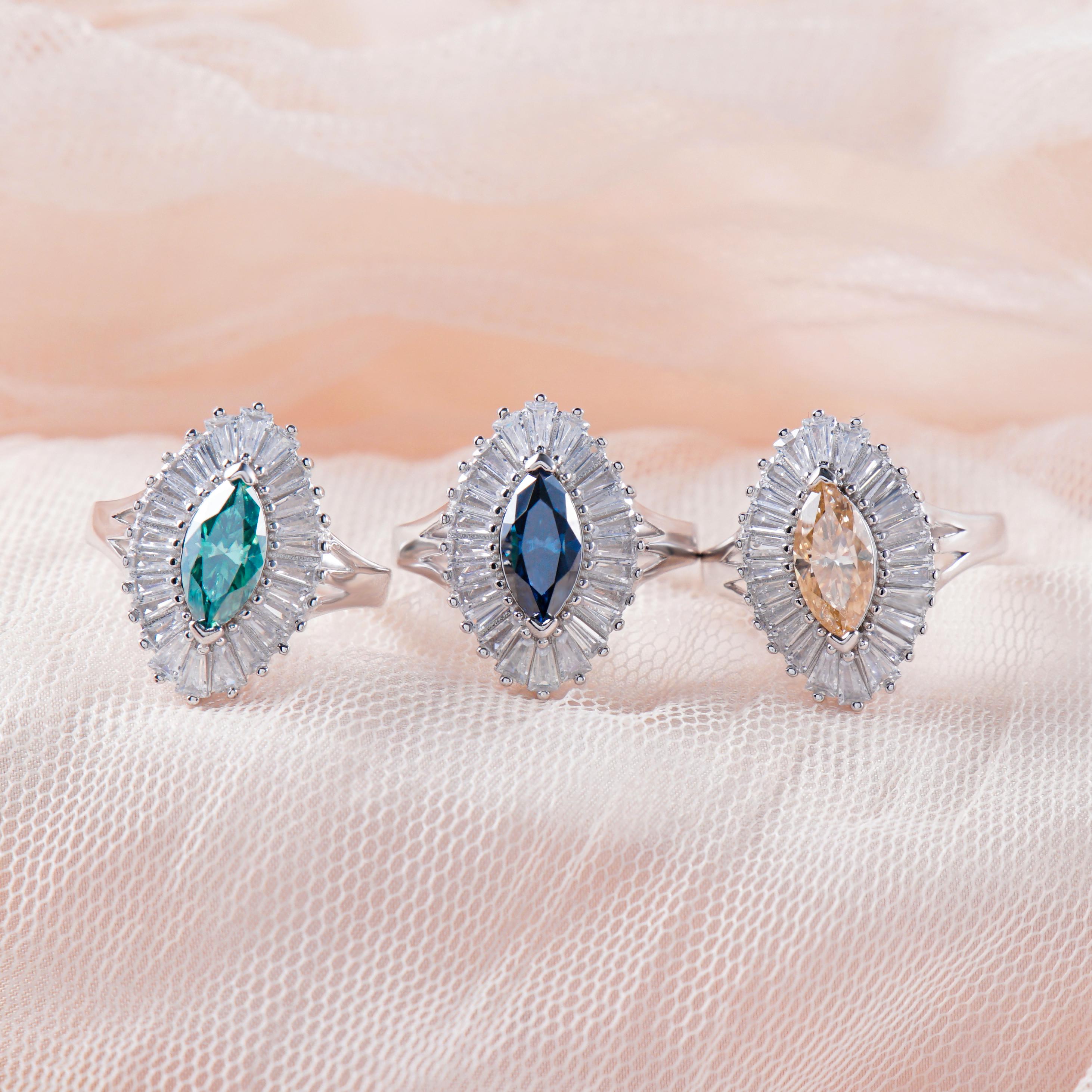 Delzzad 1ct Marquise Synthetic Moissanite Fashion Ring In 925 Sterling Silver Ring Band Jewelry Perfect Birthday Engagement Wedding Anniversary Gift