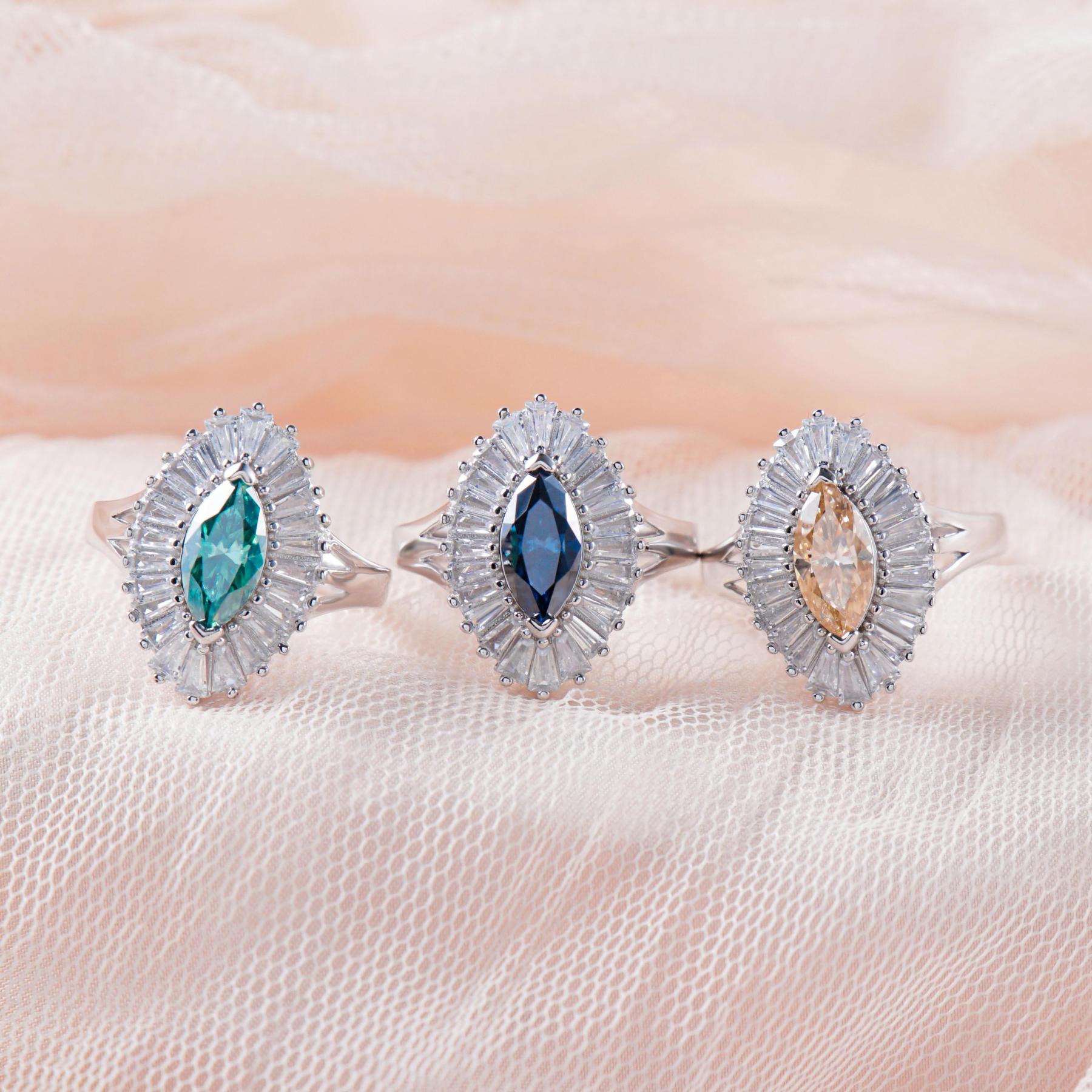 Delzzad 1ct Marquise Synthetic Moissanite Fashion Ring In 925 Sterling Silver Ring Band Jewelry Perfect Birthday Engagement Wedding Anniversary Gift