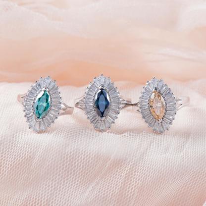 Delzzad 1ct Marquise Synthetic Moissanite Fashion Ring In 925 Sterling Silver Ring Band Jewelry Perfect Birthday Engagement Wedding Anniversary Gift