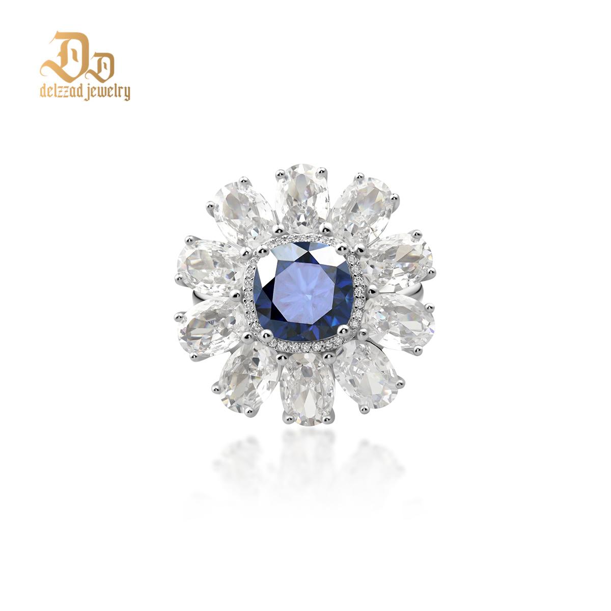 Delzzad 3.5ct Cushion Synthetic Moissanite Cocktail Ring In 925 Sterling Silver