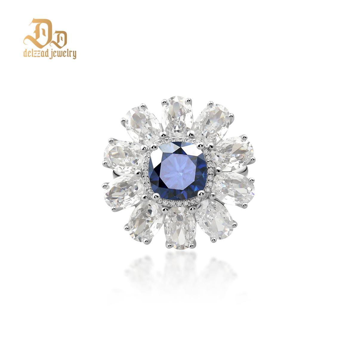 Delzzad 3.5ct Cushion Synthetic Moissanite Cocktail Ring In 925 Sterling Silver