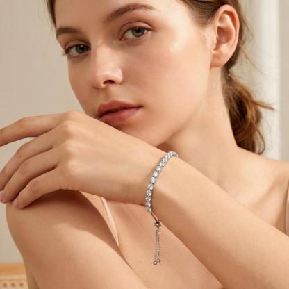 Delzzad 6.6ct Starlight Adjustable Bracelet Synthetic Moissanite Bracelet Jewelry Copper Chain