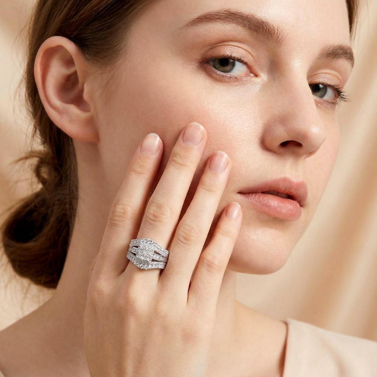 3.2ct Quad Princess Halo Copper Ring Grand Symphony Bridal Wedding Engagement Ring VVS Synthetic Moissanite Ring Jewelry
