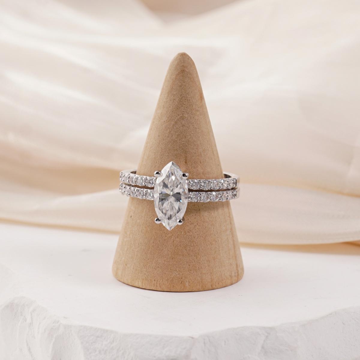 2.5ct Beyond the Horizon Ring S925/Copper Wedding Set Stacking Ring Marquise Cut VVS Synthetic Moissanite Ring