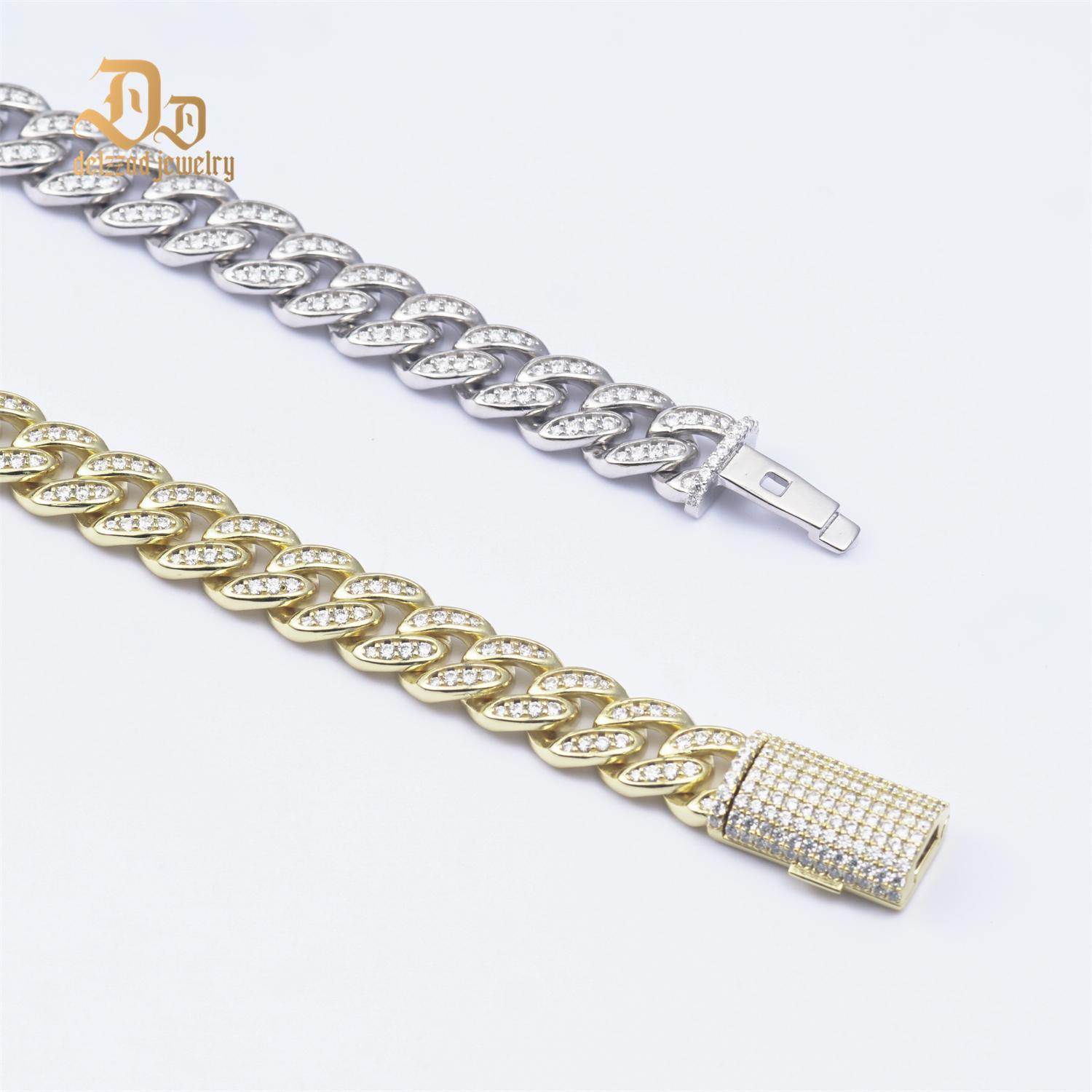 Delzzad Sparkling Hip Hop Cuban Link Bracelet Necklace VVS Synthetic Moissanite S925 Unisex Cuban Chain Perfect for Any Occasion & Everyday Wear Birthday Anniversary Gifts