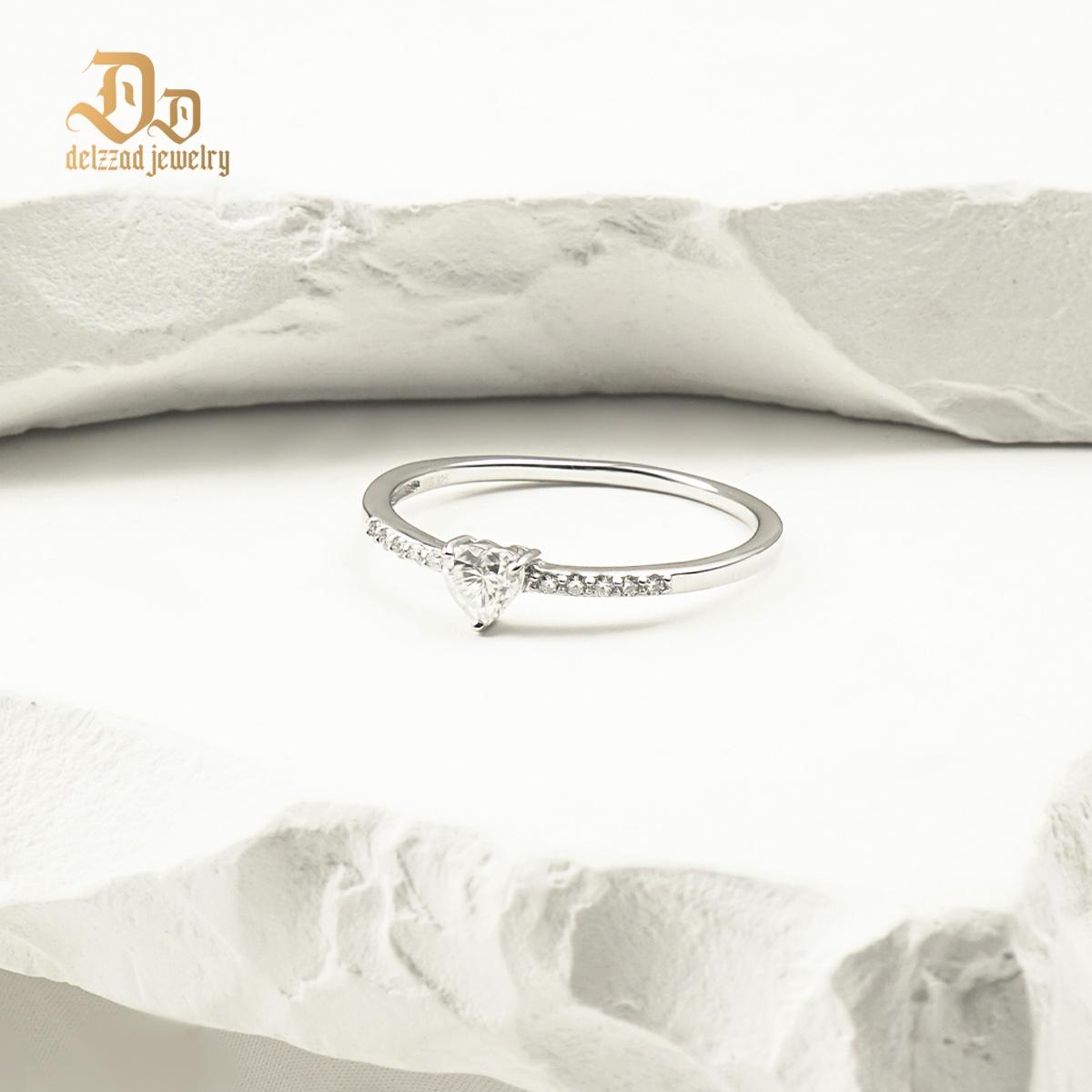 Delzzad Chic Iced Out Heart Ring Band D Color VVS Synthetic Moissanite S925 Women Ring Perfect for Engagement Wedding Anniversary Valentine's Day Gifts