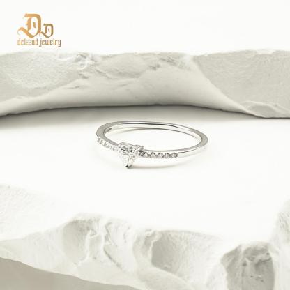 Delzzad Chic Iced Out Heart Ring Band D Color VVS Synthetic Moissanite S925 Women Ring Perfect for Engagement Wedding Anniversary Valentine's Day Gifts
