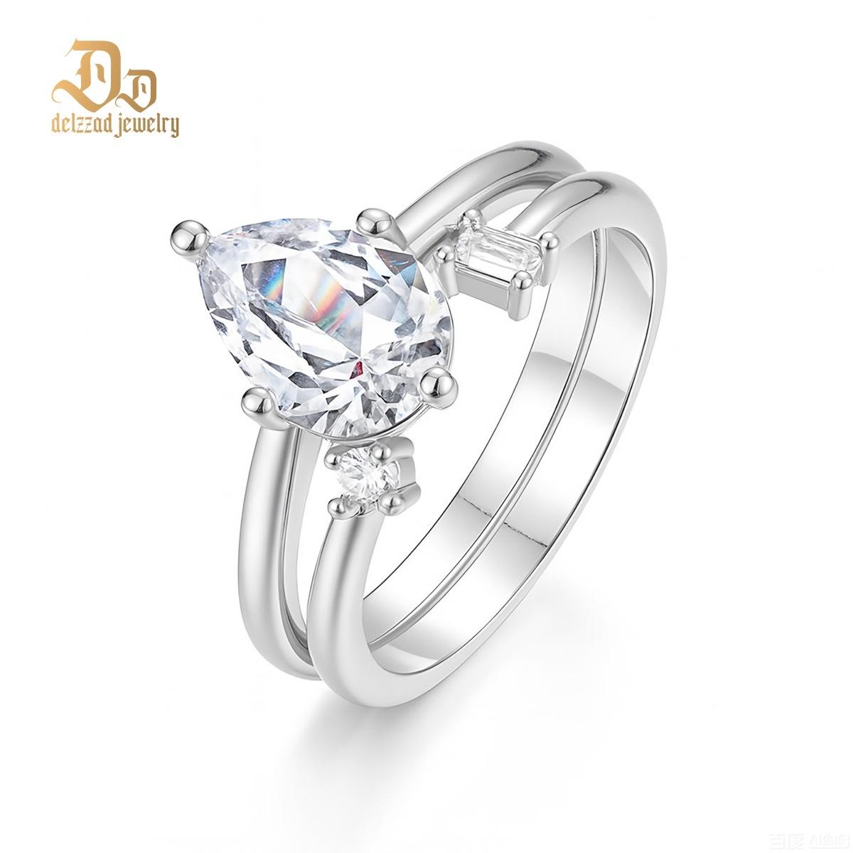 Pear Ring Band Open Stacking Ring Synthetic Moissanite Ring S925 Band