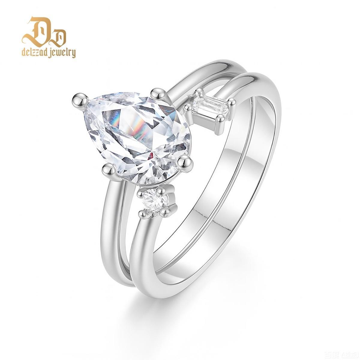 Pear Ring Band Open Stacking Ring Synthetic Moissanite Ring S925 Band