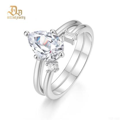 Pear Ring Band Open Stacking Ring Synthetic Moissanite Ring S925 Band