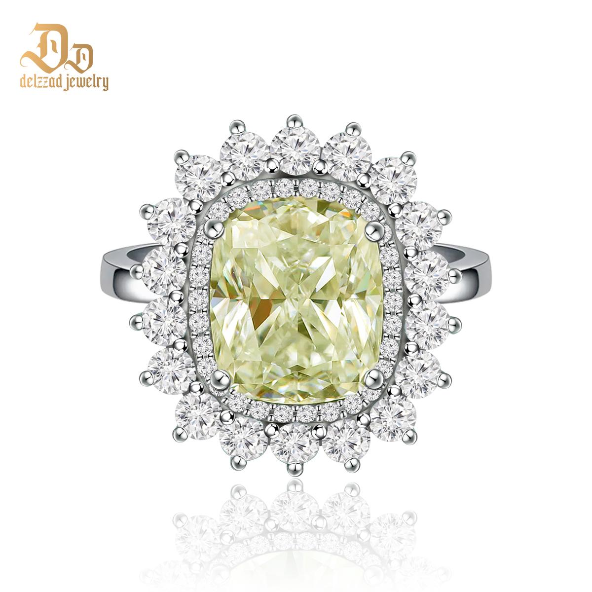 5ct Elongated Cushion Synthetic Moissanite Sunflower Luxury Ring In 925 Sterling Silver