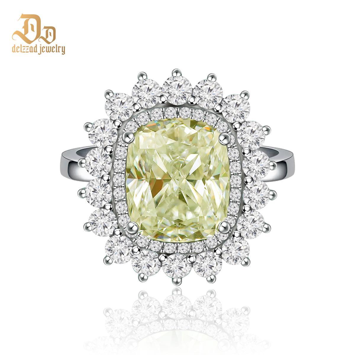 5ct Elongated Cushion Synthetic Moissanite Sunflower Luxury Ring In 925 Sterling Silver