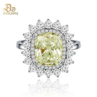 5ct Elongated Cushion Synthetic Moissanite Sunflower Luxury Ring In 925 Sterling Silver