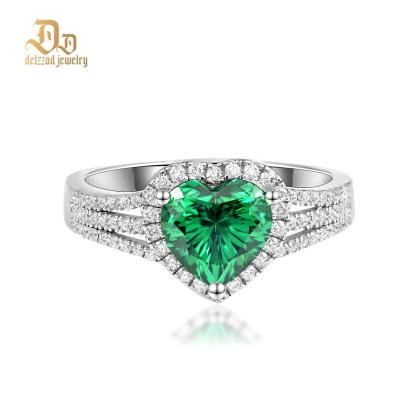 Delzzad 2ct Sparkling Heart Halo Split Ring Synthetic Moissanite S925 Love Ring Band Jewelry for Women Girls