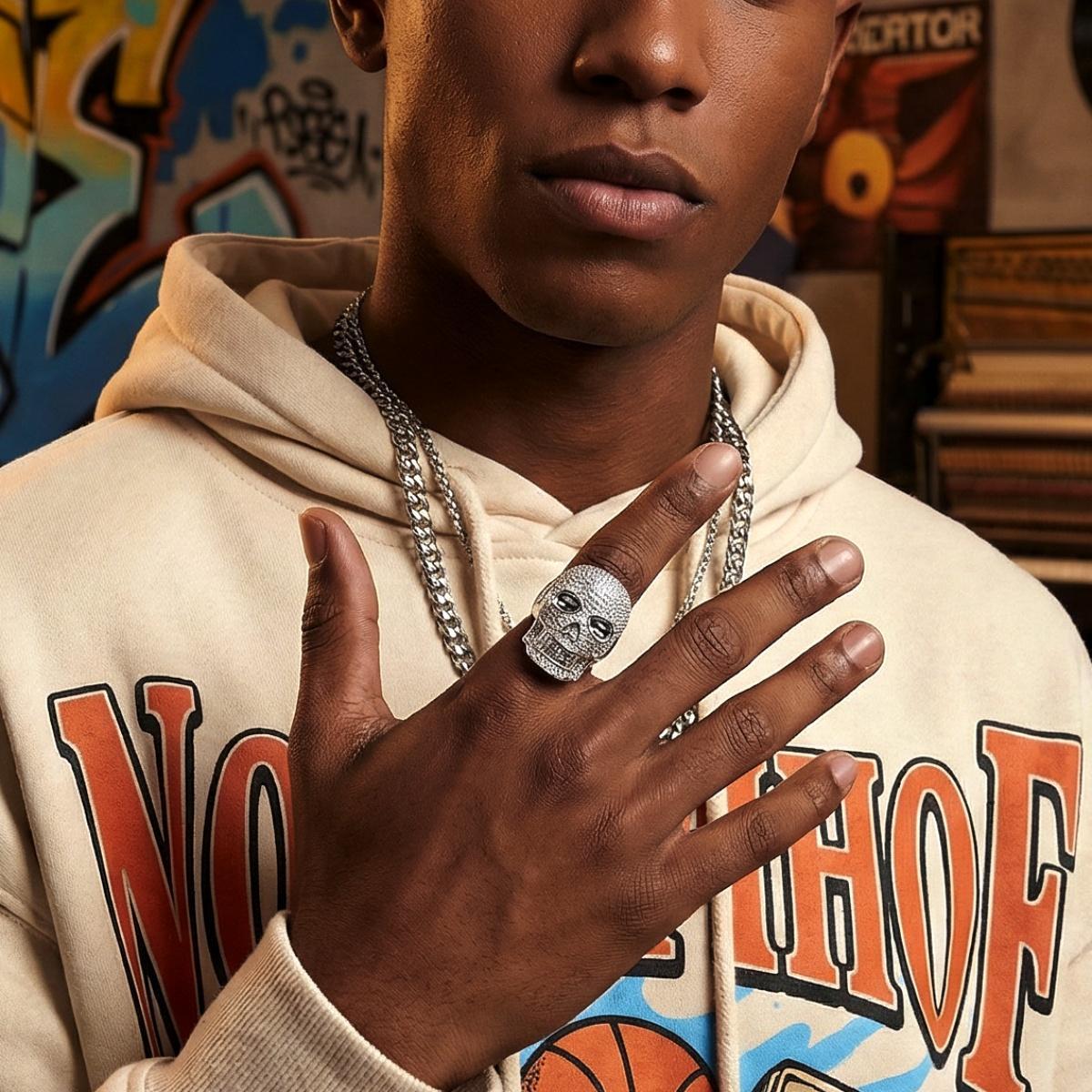 2.8ct Infinite Bone Ring Cool Hip Hop Rock Skull Ring VVS Synthetic Moissanite Ring Jewelry Copper Band