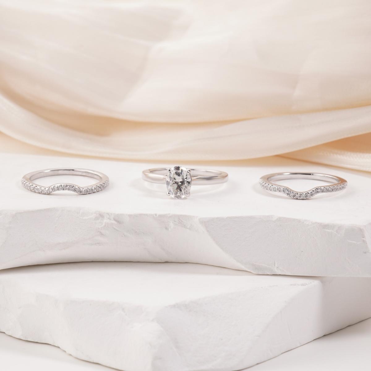 Heavenly Nest 1.8ct Triple Stacking Ring Copper Engagement Ring VVS Synthetic Moissanite Ring Jewelry Perfect Gift