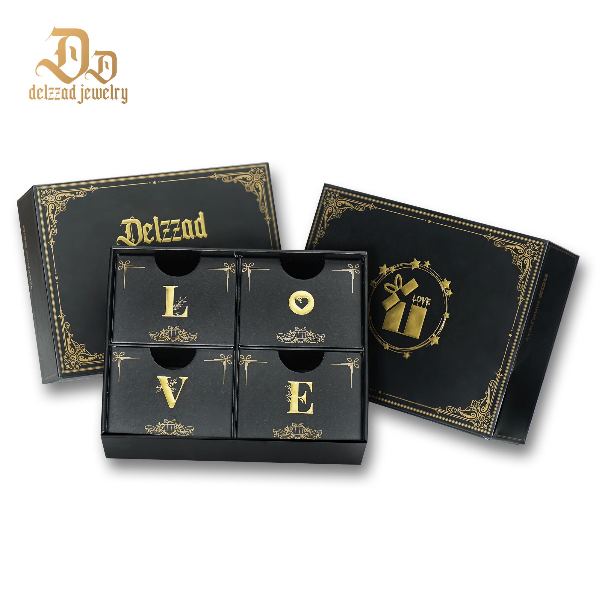 [Surprise Luxury Set] Delzzad Jewelry Gift Box Set 4pcs Gift Boxes Birthday Wedding Engagement Anniversary Christmas Gift for Men Women