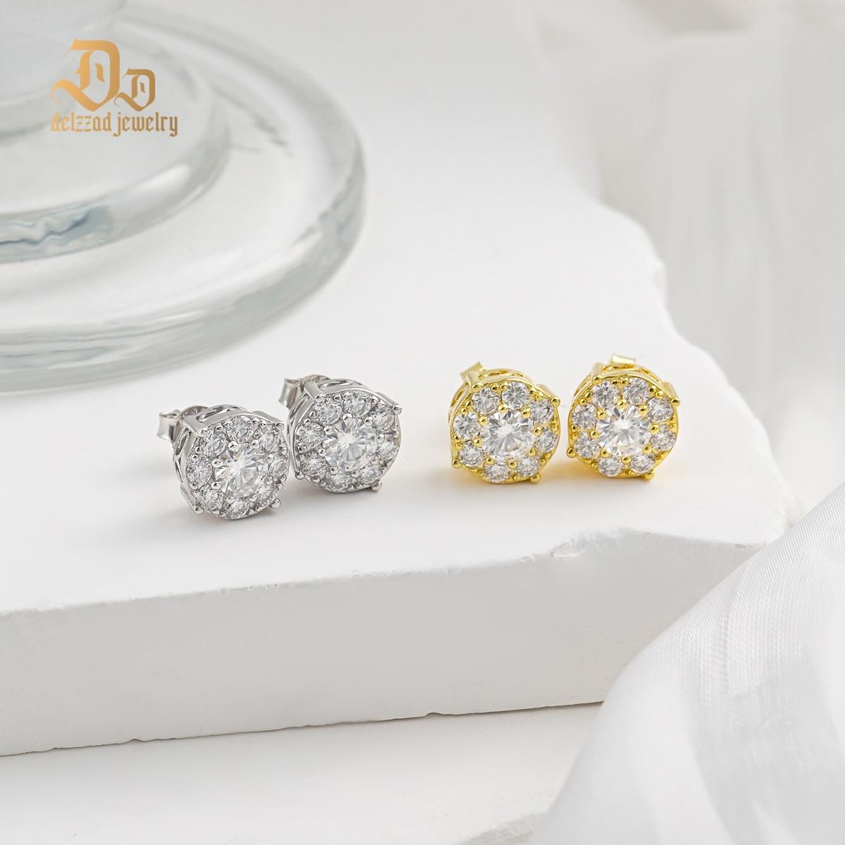 2ct Round Iced Out Halo Earrings D Color Synthetic Moissanite S925 Stud Unisex Earrings