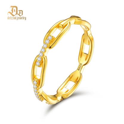 Delzzad S925 VVS Synthetic Moissanite Hip Hop Unisex Chained Ring St Valentine's Day Christmas Gifts For Men Women