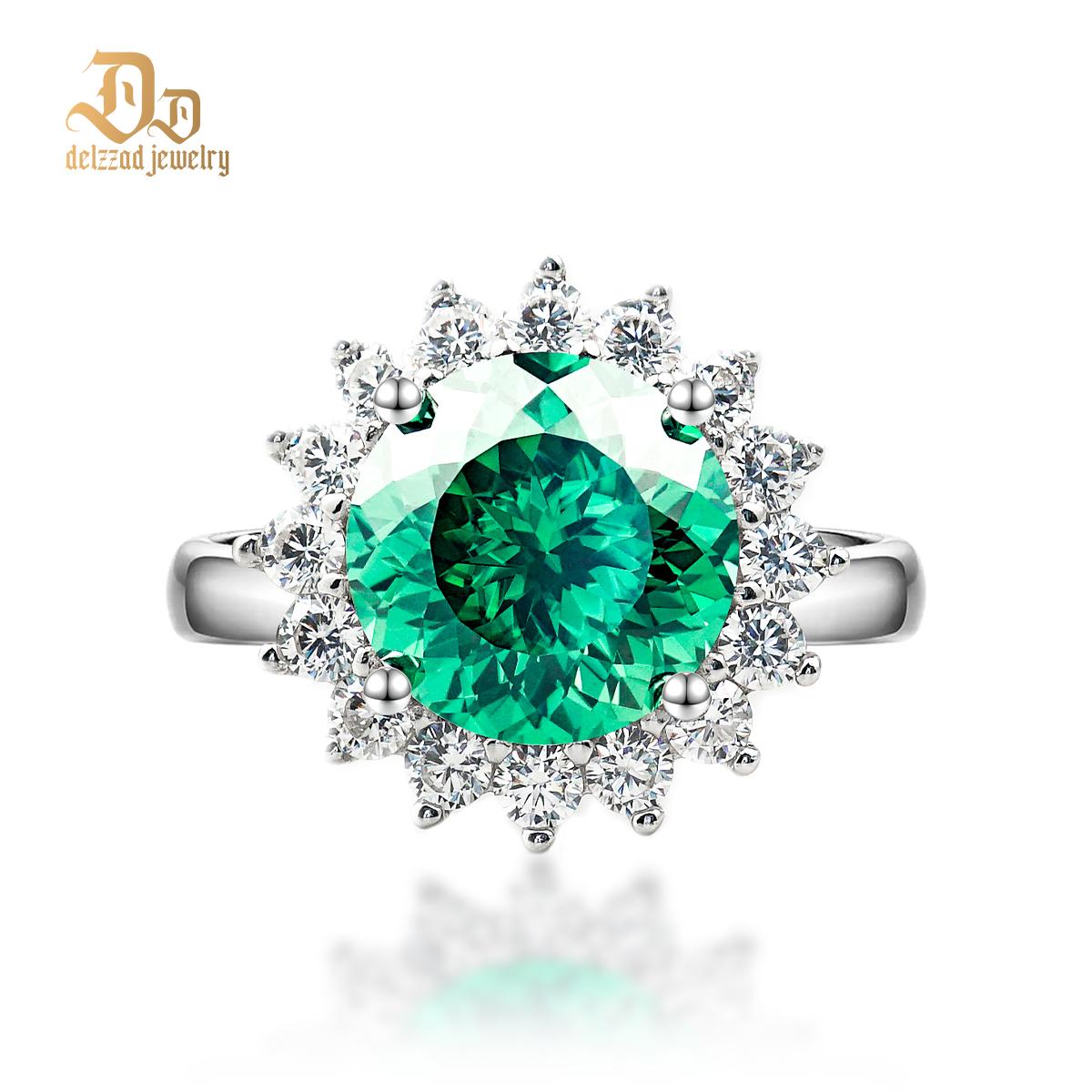 Delzzad 5ct Round Synthetic Moissanite Sunflower Ring In 925 Sterling Silver