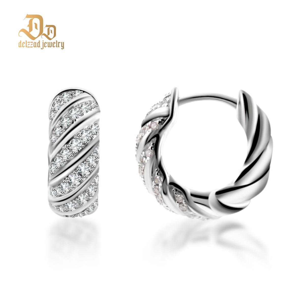 Delzzad Sculpted Cable Hoop Earrings D Color VVS Synthetic Moissanite Earrings Jewelry S925 Perfect Birthday Engagement Wedding Anniversary Christmas Gift