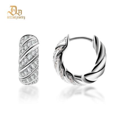 Delzzad Sculpted Cable Hoop Earrings D Color VVS Synthetic Moissanite Earrings Jewelry S925 Perfect Birthday Engagement Wedding Anniversary Christmas Gift