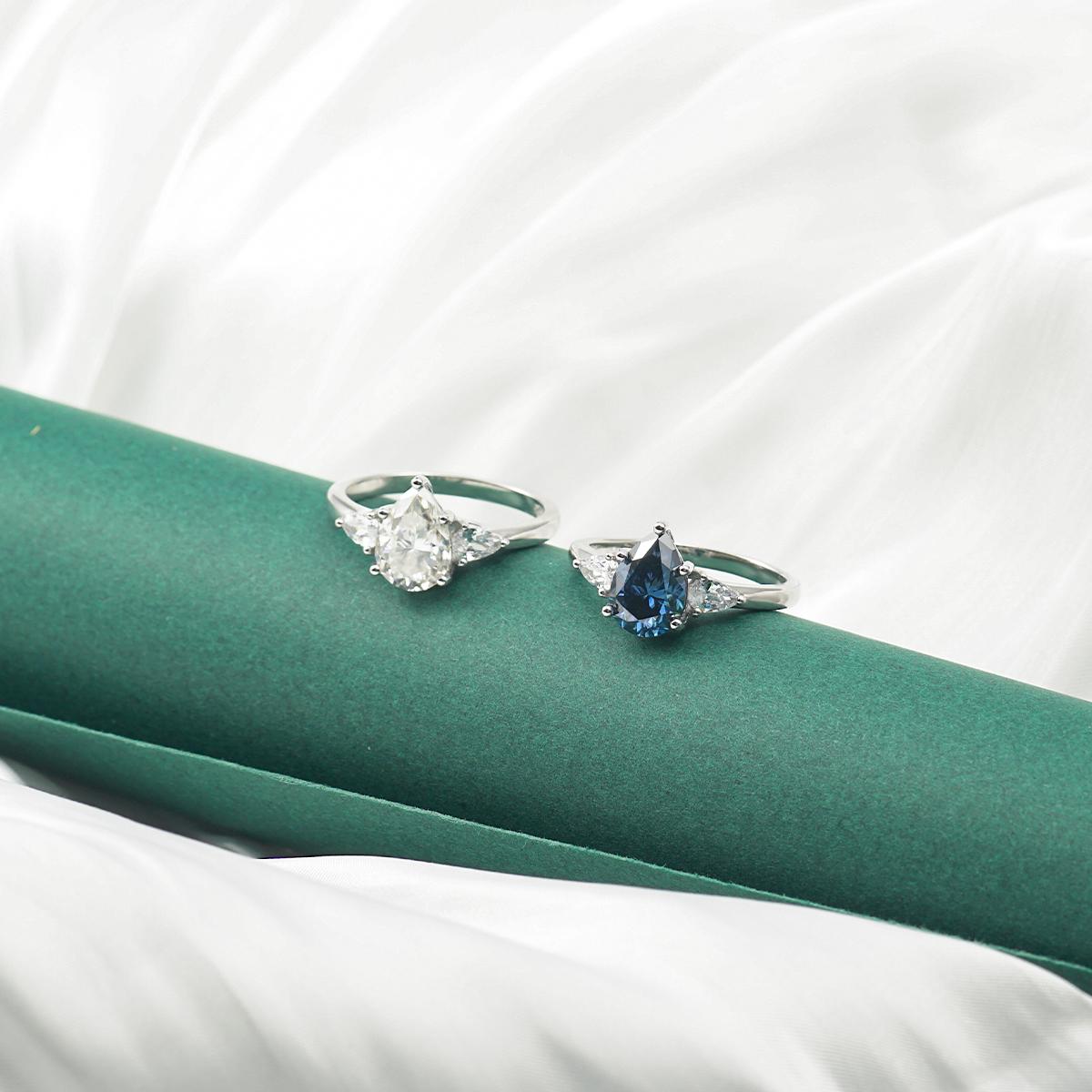 Delzzad 2ct Pear Synthetic Moissanite Three Stones Ring In 925 Sterling Silver