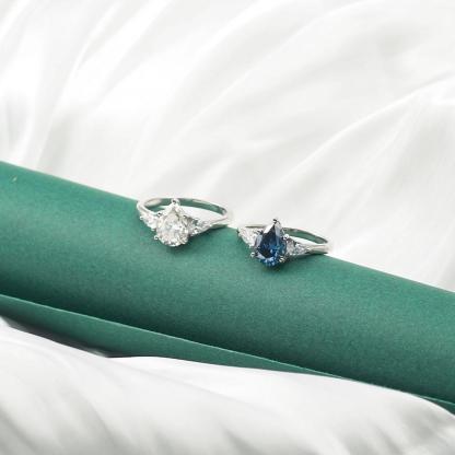 Delzzad 2ct Pear Synthetic Moissanite Three Stones Ring In 925 Sterling Silver