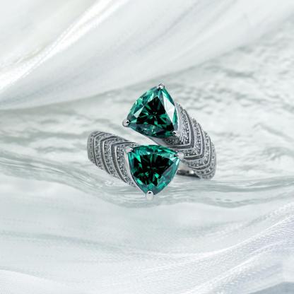 Delzzad 3ct Green Open Trillion Cut Ring Green VVS Synthetic Moissanite S925 Band Ring Jewelry Birthday Engagement Wedding Anniversary Gift