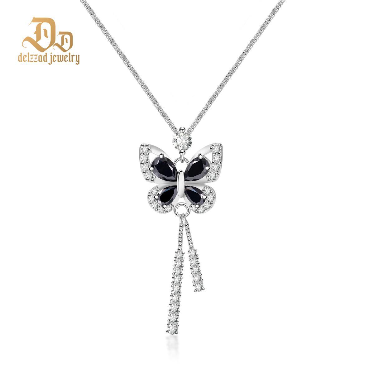 1.6ct Black Butterfly Synthetic Moissanite Necklace Chain In 925 Sterling Silver