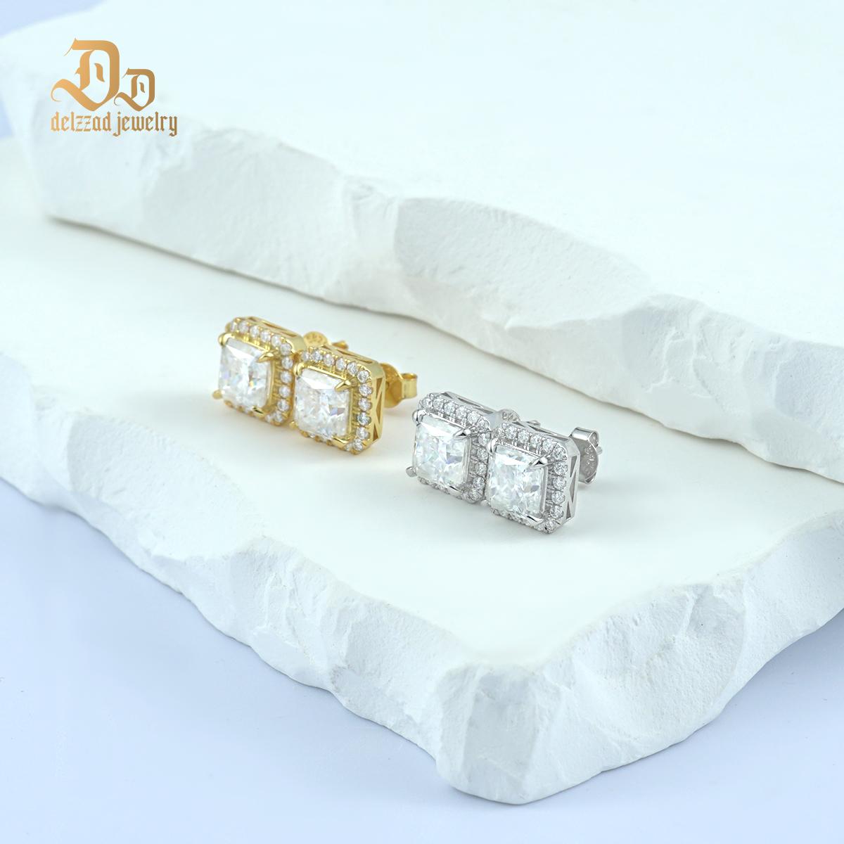 Delzzad Radiant Cut Synthetic Moissanite Stud Earrings St Valentine's Day Gifts For Men Women