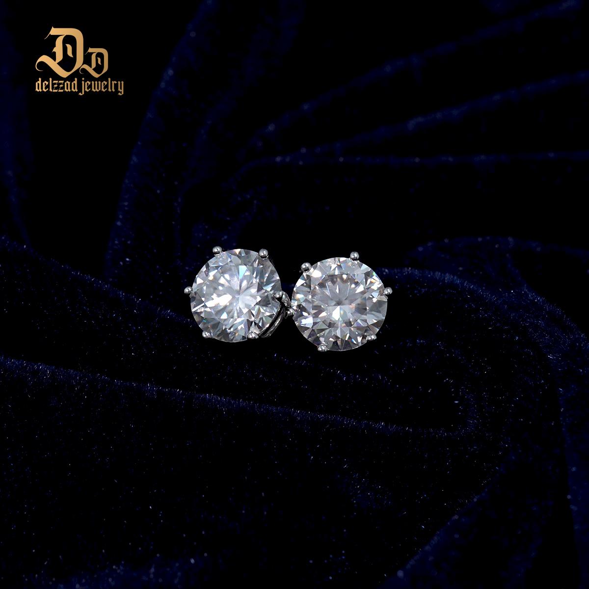 Delzzad S925 0.1-4ct Round Synthetic Moissanite Six Prong Solitaire Stud Earring Valentine's Day Gifts for Men Women
