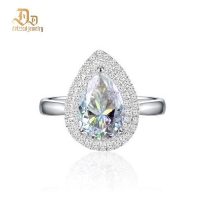 4ct Pear Synthetic Moissanite Double Halo Ring In 925 Sterling Silver