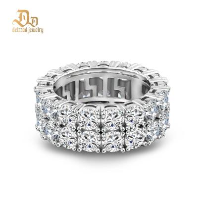 Delzzad S925 Round VVS Synthetic Moissanite Double Row Eternity Hip Hop Ring Sweetie St Valentine's Day Gifts for Men Women