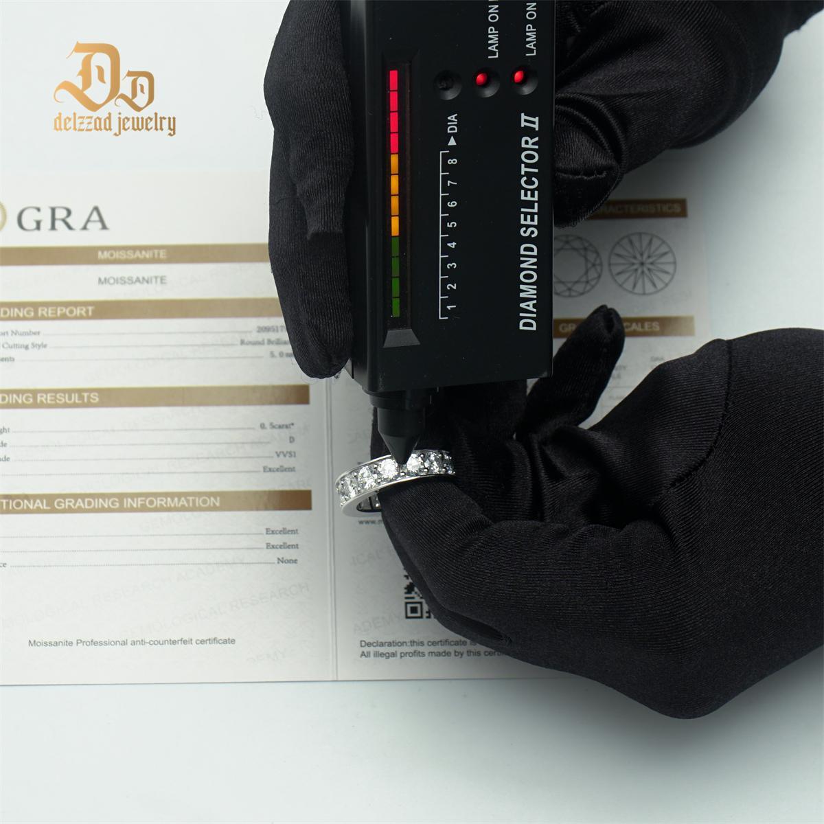 Delzzad S925 Round VVS Synthetic Moissanite Classic Eternity Ring Band Engagement Wedding Valentine's Day Gifts