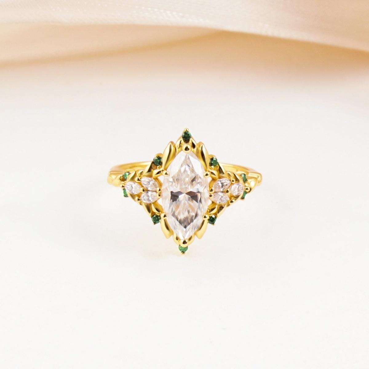 Delzzad 2.2ct Vintage Marquise Cut Leaf Cluster Engagement Ring Band VVS Synthetic Moissanite Ring Jewelry S925 Dainty Ring Band Flower Wedding Ring Perfect Birthday Engagement Wedding Anniversary Christmas Gift