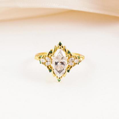 Delzzad 2.2ct Vintage Marquise Cut Leaf Cluster Engagement Ring Band VVS Synthetic Moissanite Ring Jewelry S925 Dainty Ring Band Flower Wedding Ring Perfect Birthday Engagement Wedding Anniversary Christmas Gift