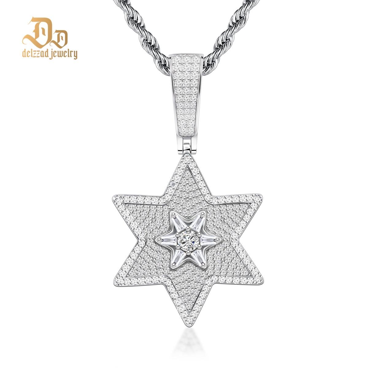 S925 D Color Synthetic Moissanite Unisex 2.2ct Round Trapezoid Cut Hexagram Necklace