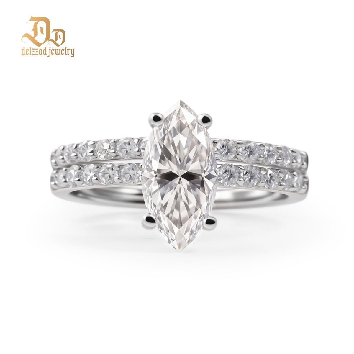 2.5ct Beyond the Horizon Ring S925/Copper Wedding Set Stacking Ring Marquise Cut VVS Synthetic Moissanite Ring