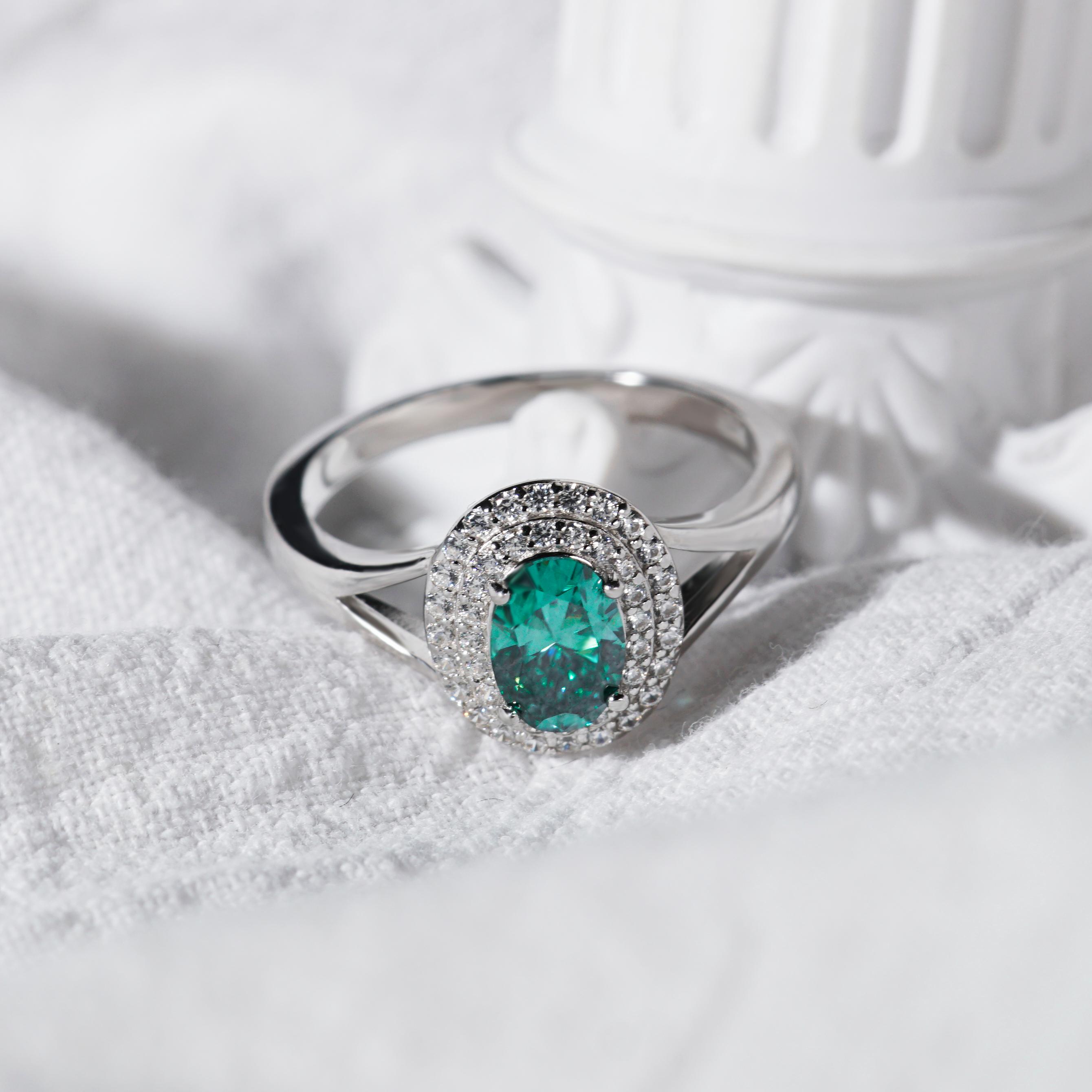 Delzzad 1ct Oval Synthetic Moissanite Double Halo Ring In 925 Sterling Silver Ring Band Jewelry Perfect Birthday Engagement Wedding Anniversary Gift for Women