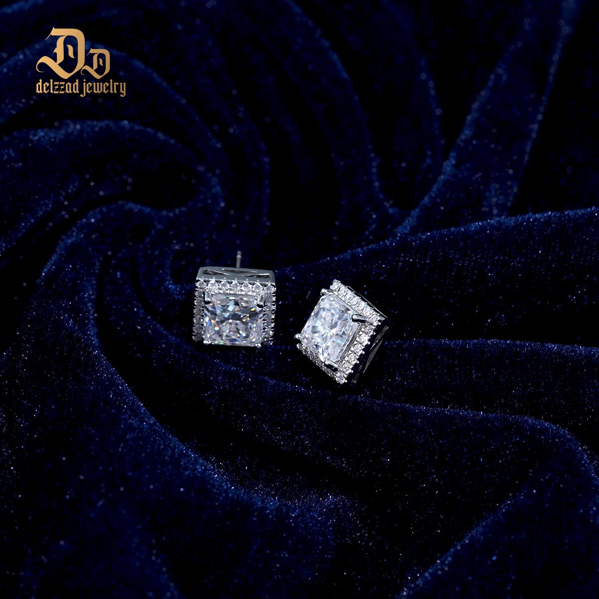 Delzzad Princess Cut Synthetic Moissanite Stud Earrings Stocking Stuffers Christmas Gifts for Men Women