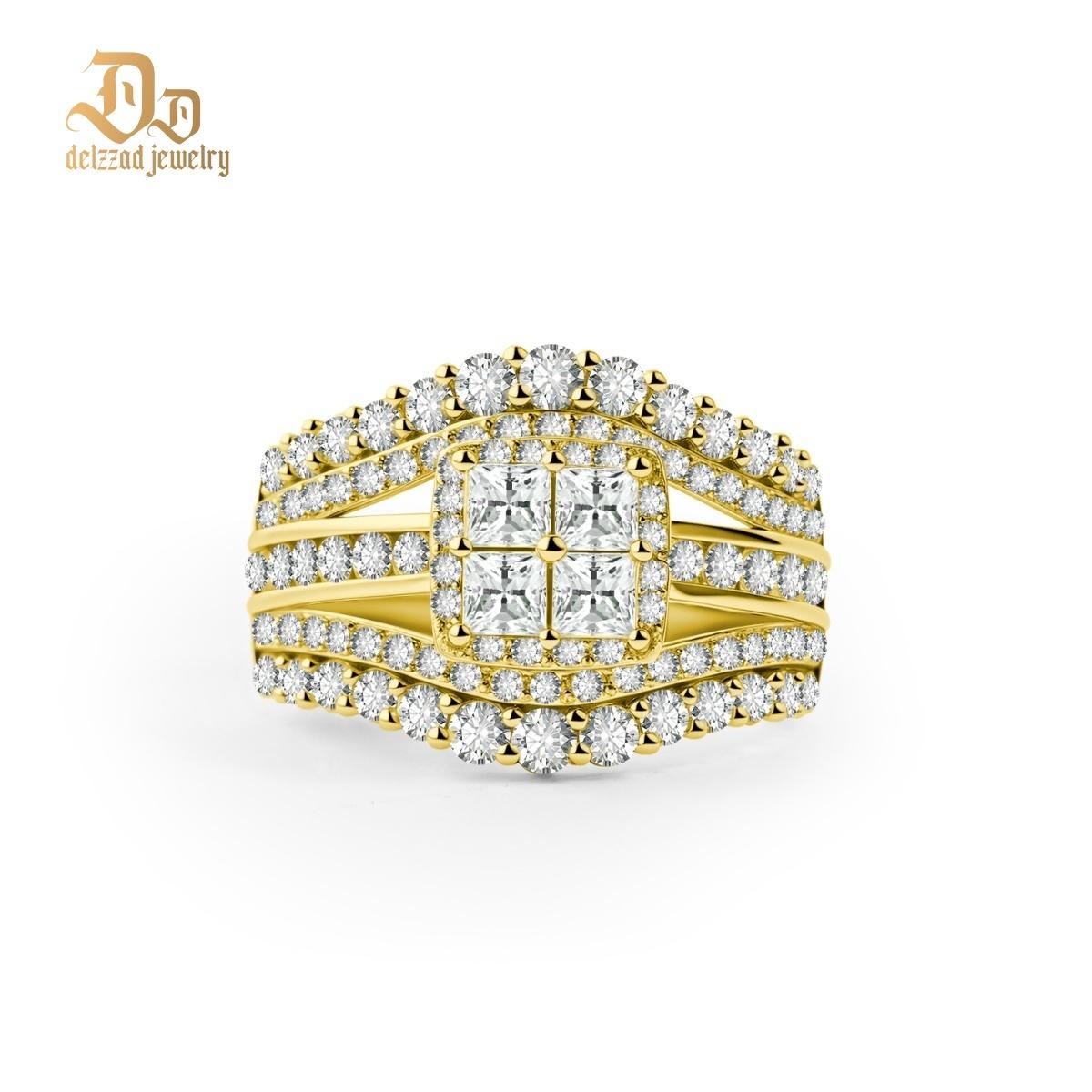 3.2ct Quad Princess Halo Copper Ring Grand Symphony Bridal Wedding Engagement Ring VVS Synthetic Moissanite Ring Jewelry