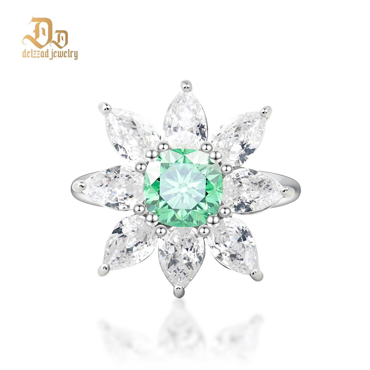 Delzzad 2ct Cushion Synthetic Moissanite Flower Ring In 925 Sterling Silver