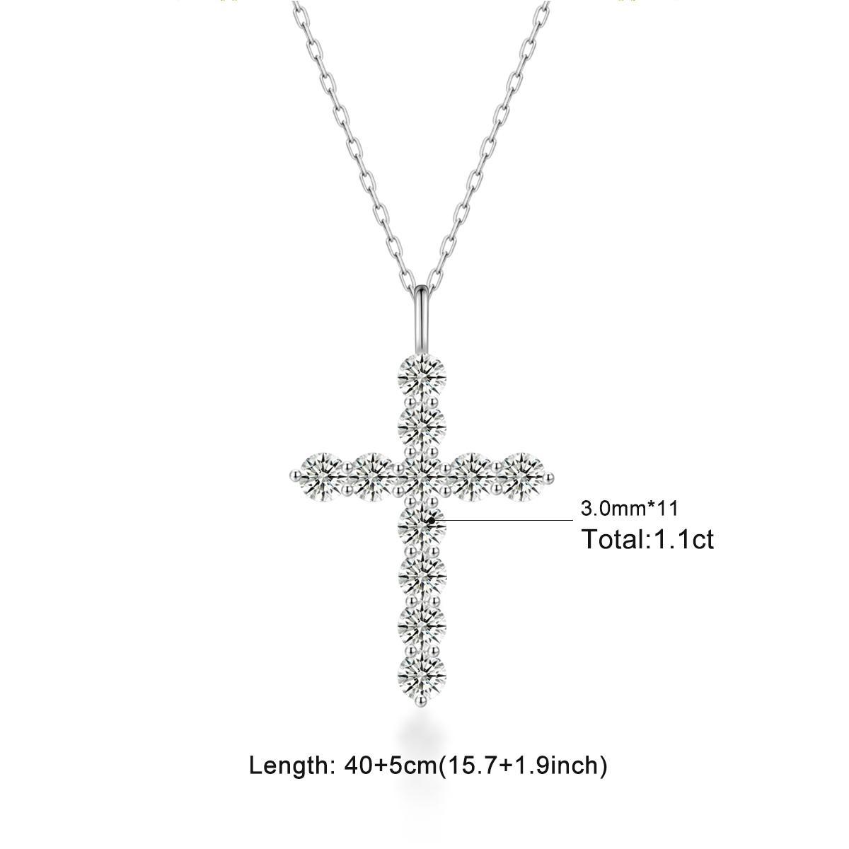 Delzzad Luna Blessing Necklace Cross Pendant Necklace VVS Synthetic Moissanite Pendant Jewelry for Men Women Copper Chain