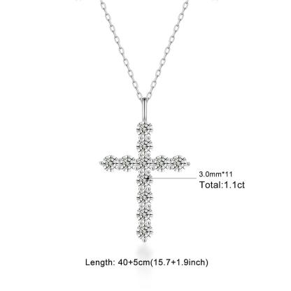 Delzzad Luna Blessing Necklace Cross Pendant Necklace VVS Synthetic Moissanite Pendant Jewelry for Men Women Copper Chain
