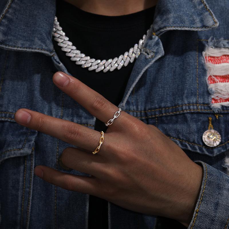Delzzad S925 VVS Synthetic Moissanite Hip Hop Unisex Chained Ring St Valentine's Day Christmas Gifts For Men Women