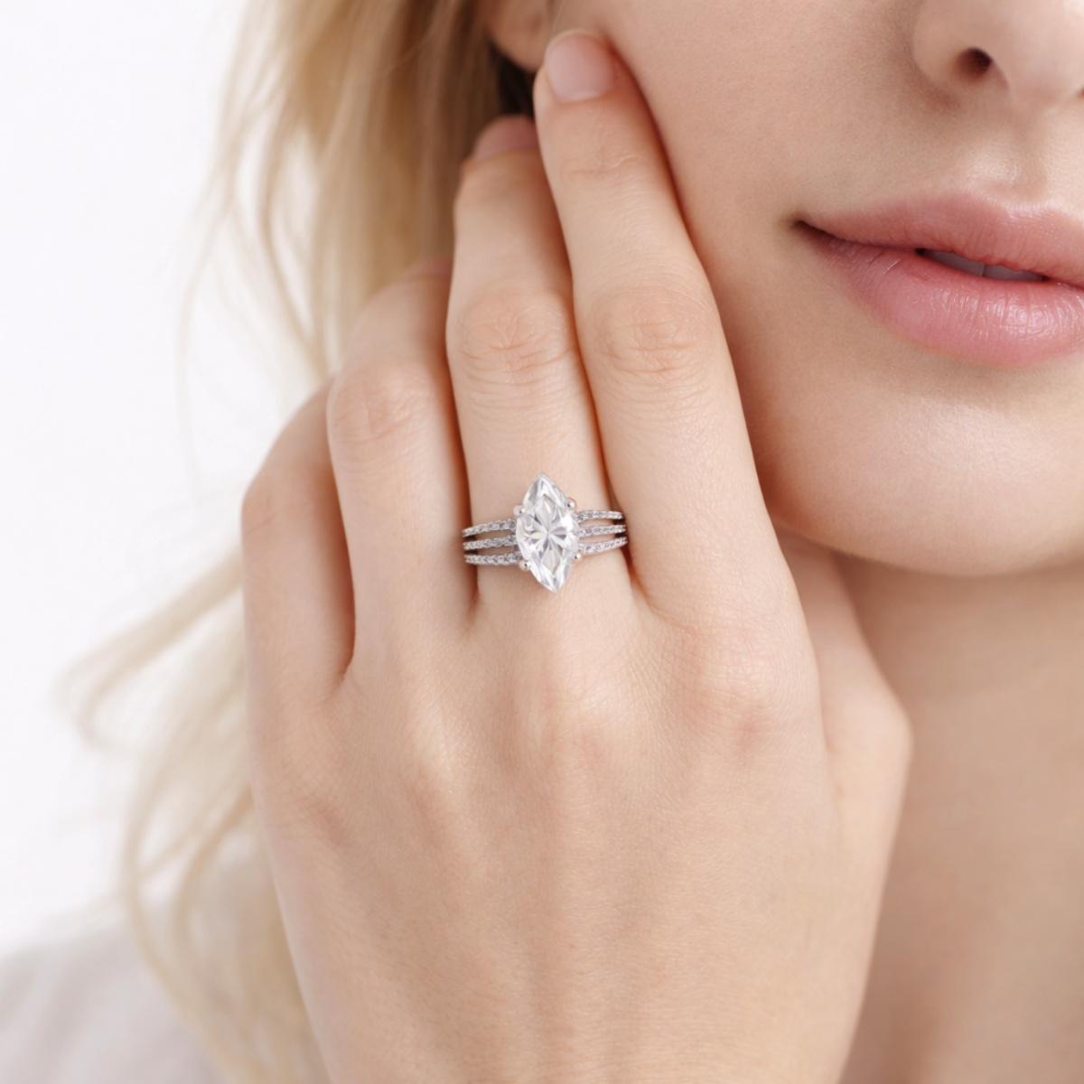 2.4ct Odyssey of Love Ring Triple Band Marquise Cut VVS Synthetic Moissanite Ring Jewelry S925/Copper Band