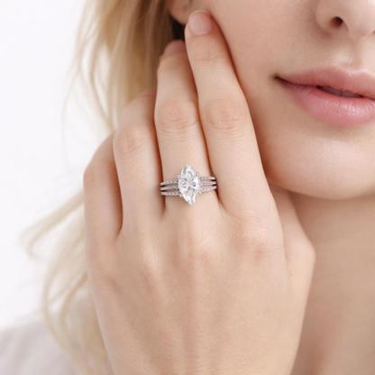 2.4ct Odyssey of Love Ring Triple Band Marquise Cut VVS Synthetic Moissanite Ring Jewelry S925/Copper Band